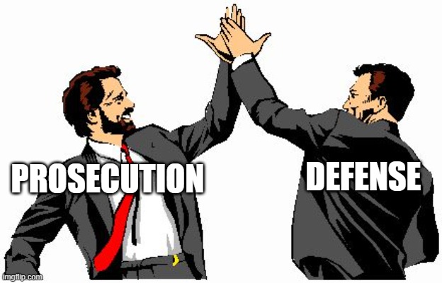 high five office bros | PROSECUTION DEFENSE | image tagged in high five office bros | made w/ Imgflip meme maker