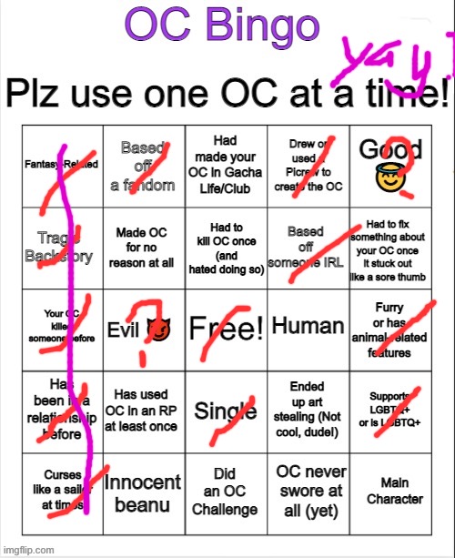 Aarrvhbghhh did this for Nomen :) (sona, not- myself- ) | image tagged in oc bingo | made w/ Imgflip meme maker