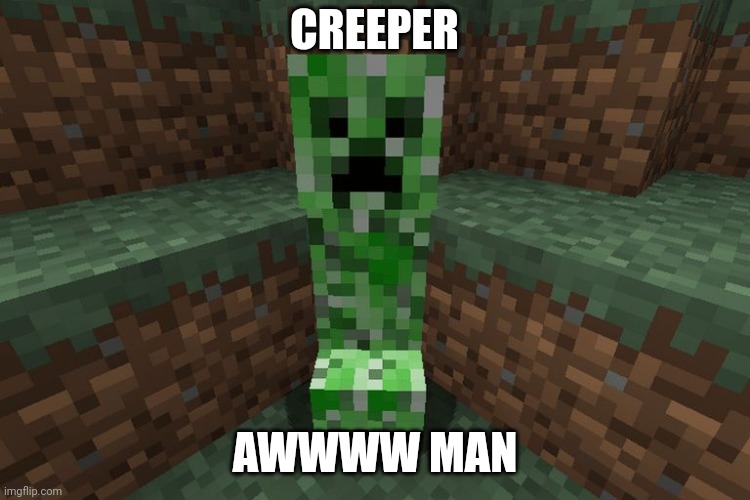 creeper aww man | CREEPER AWWWW MAN | image tagged in creeper aww man | made w/ Imgflip meme maker