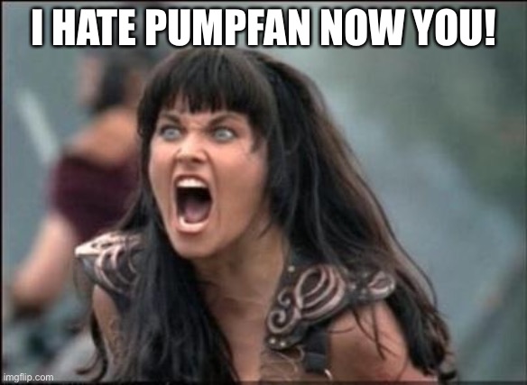 Hmmmmmm... | I HATE PUMPFAN NOW YOU! | image tagged in angry xena | made w/ Imgflip meme maker