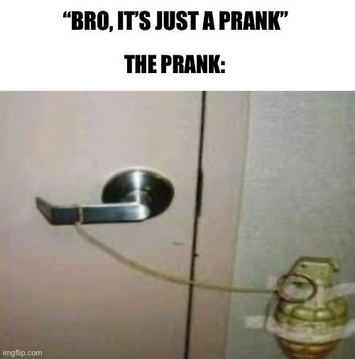 Prank gone wrong | “BRO, IT’S JUST A PRANK”; THE PRANK: | image tagged in prank | made w/ Imgflip meme maker