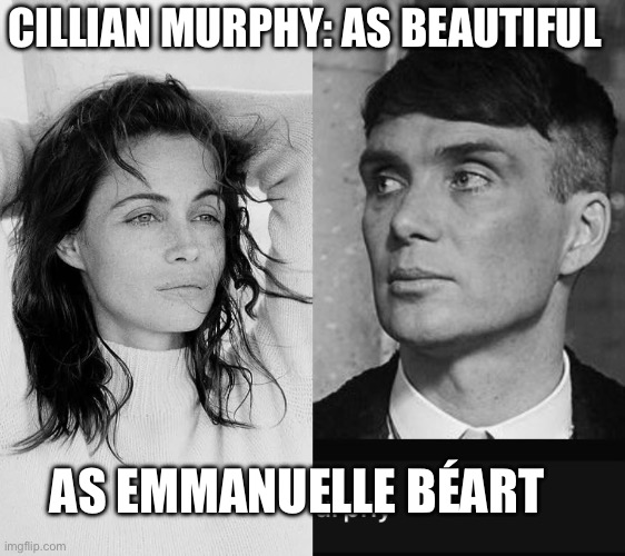 Similarities | CILLIAN MURPHY: AS BEAUTIFUL; AS EMMANUELLE BÉART | image tagged in first world problems,actor,oppenheimer,hollywood,beauty,twins | made w/ Imgflip meme maker