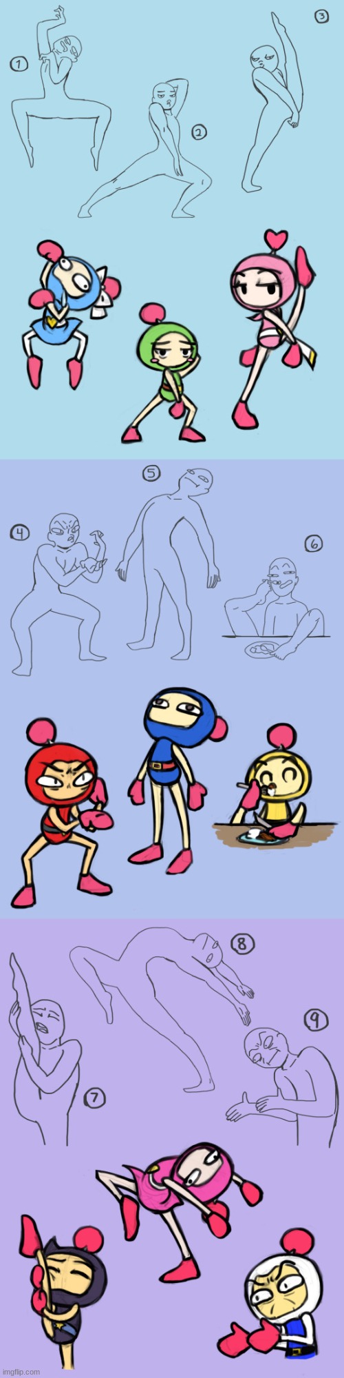 Bomberman Bros Poses (Art by The Queen of Oddities) | made w/ Imgflip meme maker