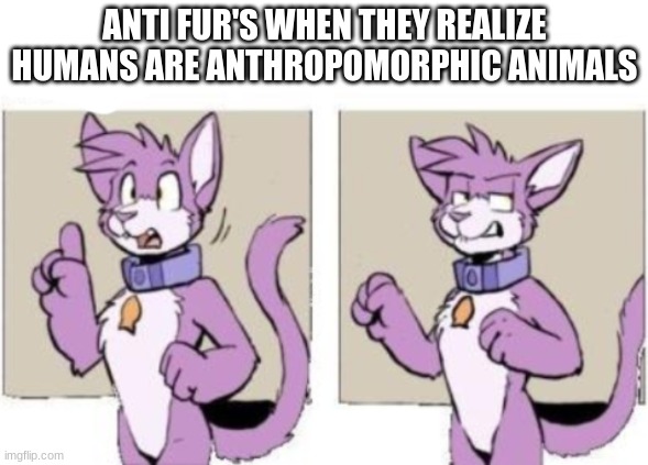 we are | ANTI FUR'S WHEN THEY REALIZE HUMANS ARE ANTHROPOMORPHIC ANIMALS | image tagged in furry hold on | made w/ Imgflip meme maker