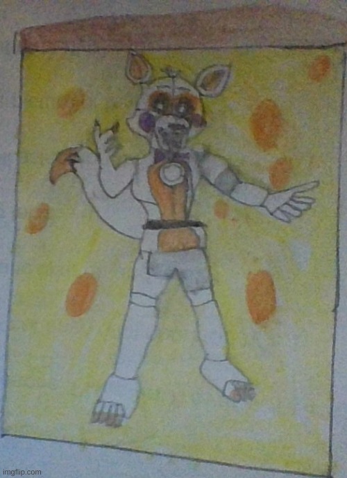 My drawing of loblit from fnaf with a pizza background :) | image tagged in m | made w/ Imgflip meme maker