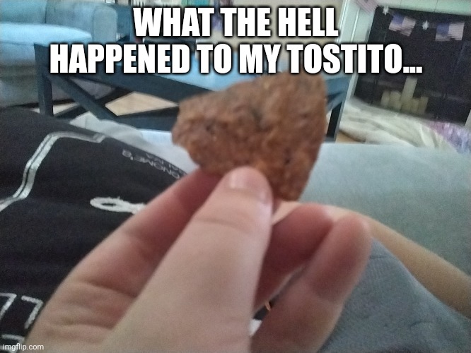 What | WHAT THE HELL HAPPENED TO MY TOSTITO... | image tagged in how | made w/ Imgflip meme maker
