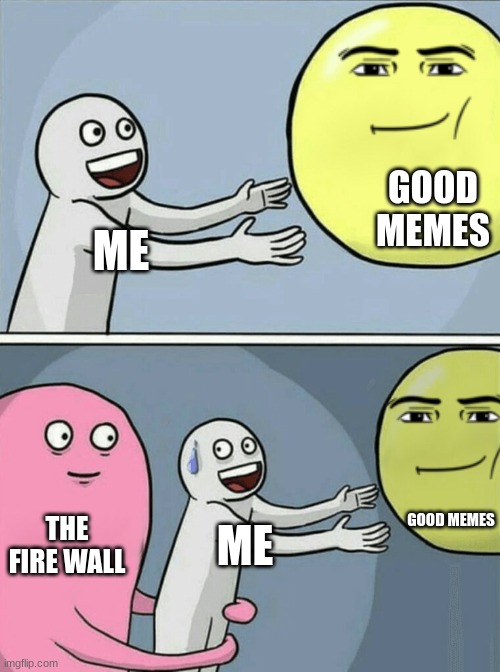 pov school | GOOD MEMES; ME; GOOD MEMES; THE FIRE WALL; ME | image tagged in memes,running away balloon | made w/ Imgflip meme maker