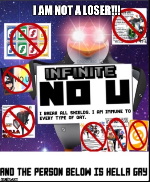 Infinite No U | I AM NOT A LOSER!!! | image tagged in infinite no u | made w/ Imgflip meme maker