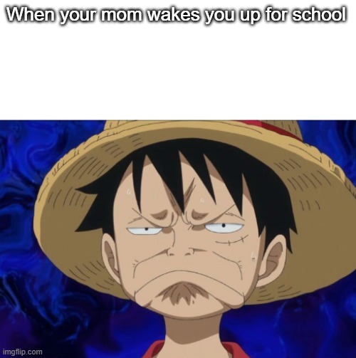 I think we can relate to this | When your mom wakes you up for school | image tagged in one piece luffy pout | made w/ Imgflip meme maker