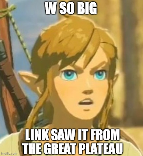 Offended Link | W SO BIG LINK SAW IT FROM THE GREAT PLATEAU | image tagged in offended link | made w/ Imgflip meme maker