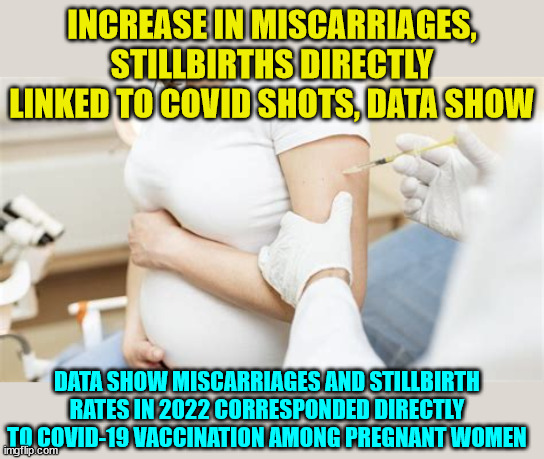Covid vaccine truth | INCREASE IN MISCARRIAGES, STILLBIRTHS DIRECTLY LINKED TO COVID SHOTS, DATA SHOW; DATA SHOW MISCARRIAGES AND STILLBIRTH RATES IN 2022 CORRESPONDED DIRECTLY TO COVID-19 VACCINATION AMONG PREGNANT WOMEN | image tagged in covid vaccine,truth | made w/ Imgflip meme maker