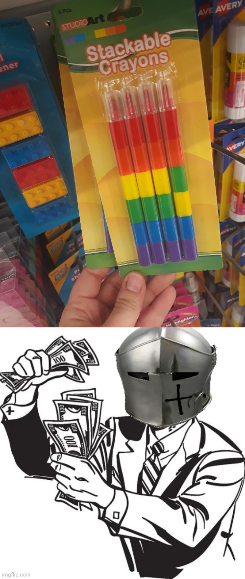 Stackable crayons | image tagged in shut up and take my money crusader,crayons,crayon,stackable,you had one job,memes | made w/ Imgflip meme maker