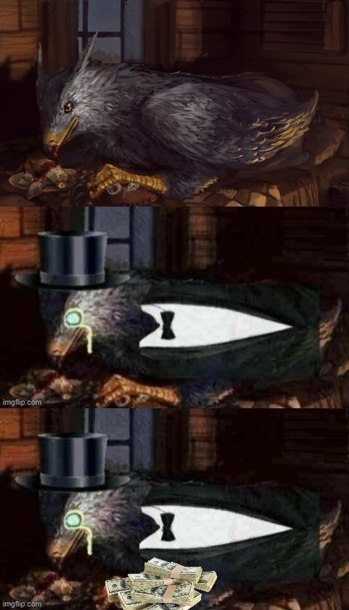 My new template. Same as the Tuxedo Winnie The Pooh (3 panel) template, except it's Buckbeak instead of Winnie The Pooh | image tagged in tuxedo buckbeak | made w/ Imgflip meme maker