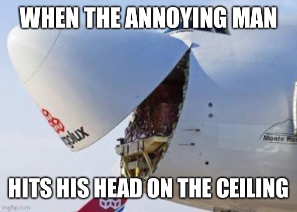 Laughing 747? | WHEN THE ANNOYING MAN; HITS HIS HEAD ON THE CEILING | image tagged in laugh,airplane | made w/ Imgflip meme maker