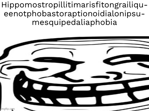 Hippomostropillitimarisfitongrailiqu-
eenotphobastoraptionoidialonipsu-
mesquipedaliaphobia | made w/ Imgflip meme maker