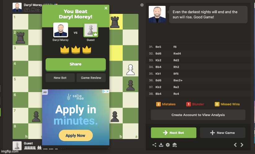 I BEAT THE HARDEST AI | image tagged in chess | made w/ Imgflip meme maker