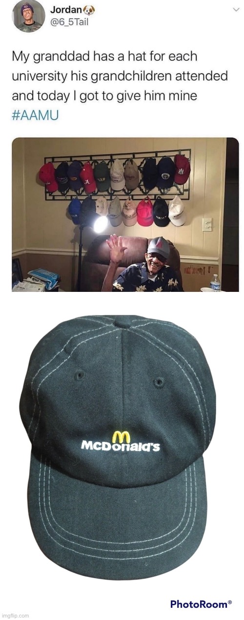 Grandpa’s hats | image tagged in caps,hats,mcdonalds | made w/ Imgflip meme maker