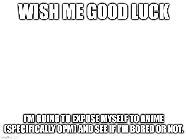 forgive me if I actually like it | WISH ME GOOD LUCK; I'M GOING TO EXPOSE MYSELF TO ANIME (SPECIFICALLY OPM) AND SEE IF I'M BORED OR NOT. | image tagged in one punch man | made w/ Imgflip meme maker