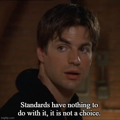 Brian Kinney | Standards have nothing to do with it, it is not a choice. | image tagged in brian kinney | made w/ Imgflip meme maker