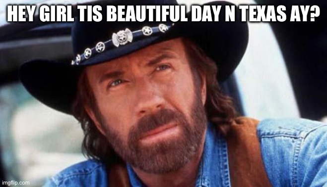 walker texas ranger Welcome | HEY GIRL TIS BEAUTIFUL DAY N TEXAS AY? | image tagged in walker texas ranger welcome | made w/ Imgflip meme maker