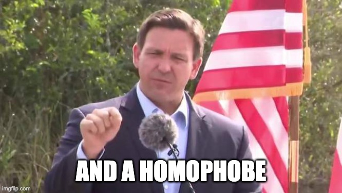 Florida Governor Ron DeSantis | AND A HOMOPHOBE | image tagged in florida governor ron desantis | made w/ Imgflip meme maker