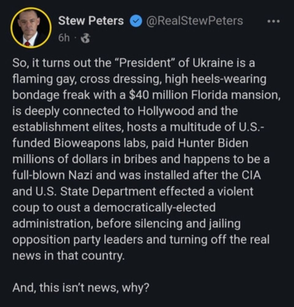 Stew Peters on Zelenskyy | image tagged in zelenskyy,the book of faggets,installed,unelected,cia,crush the commies | made w/ Imgflip meme maker