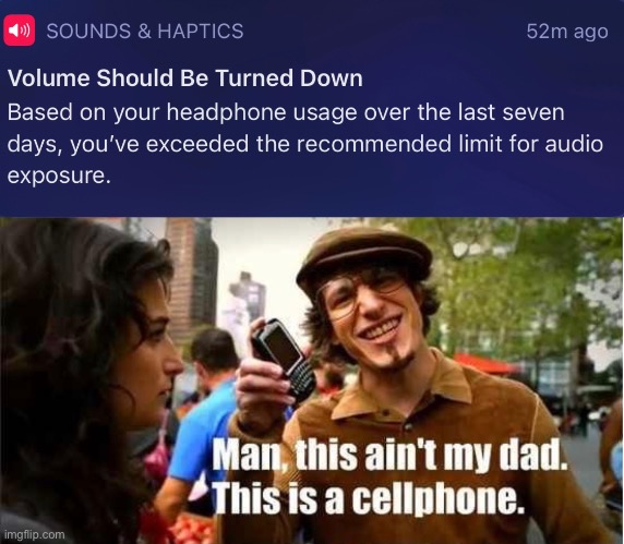 iPhone started asking me to turn the music down | image tagged in headphones,iphone,apple,andy samberg,snl,threw it on the ground | made w/ Imgflip meme maker