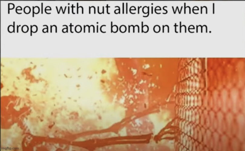 image tagged in nut allergies,atomic bomb,nuke | made w/ Imgflip meme maker