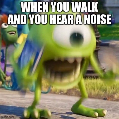 True | WHEN YOU WALK AND YOU HEAR A NOISE | image tagged in mike wazowski | made w/ Imgflip meme maker