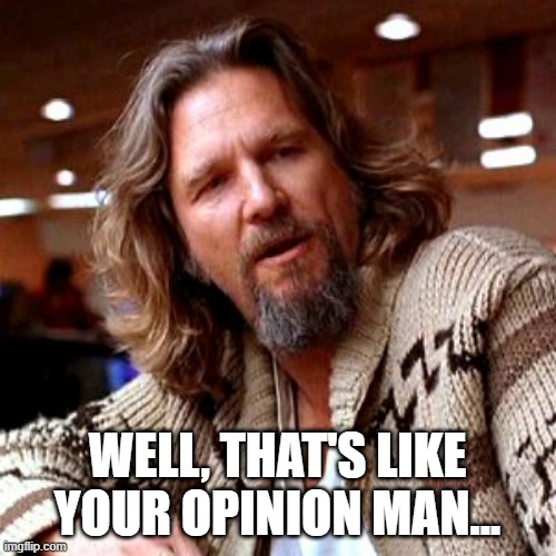 Confused Lebowski Meme | WELL, THAT'S LIKE YOUR OPINION MAN... | image tagged in memes,confused lebowski | made w/ Imgflip meme maker