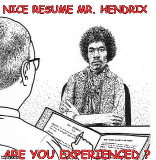 Job Interview | ARE YOU EXPERIENCED ? | image tagged in jimi,unemployed,needs,work,funny meme | made w/ Imgflip meme maker