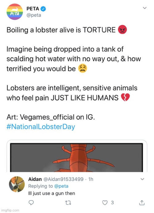 #2,956 | image tagged in comments,cursed,vegans,lobster,pain,guns | made w/ Imgflip meme maker