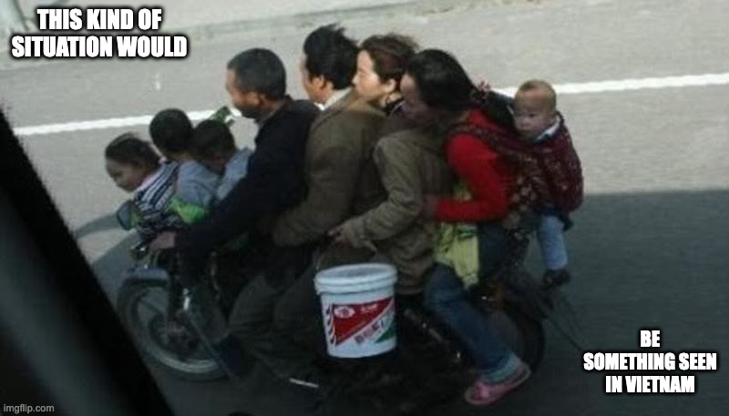 One Whole Family on a Motorcycle | THIS KIND OF SITUATION WOULD; BE SOMETHING SEEN IN VIETNAM | image tagged in motorcycle,family,memes | made w/ Imgflip meme maker