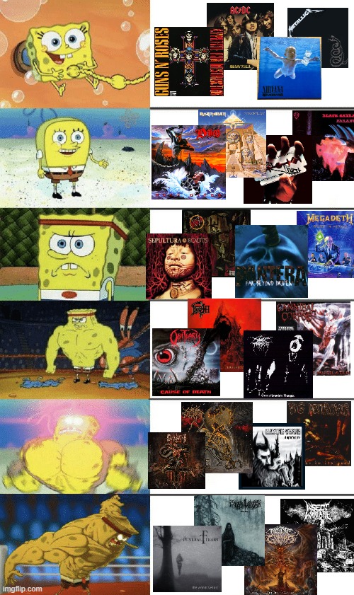 The evolution of a metalhead | image tagged in spongebob strong,heavy metal | made w/ Imgflip meme maker