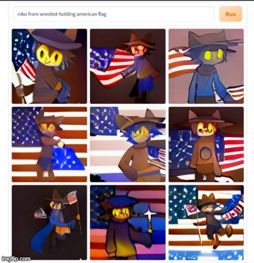 niko from oneshot holding an american flag | made w/ Imgflip meme maker