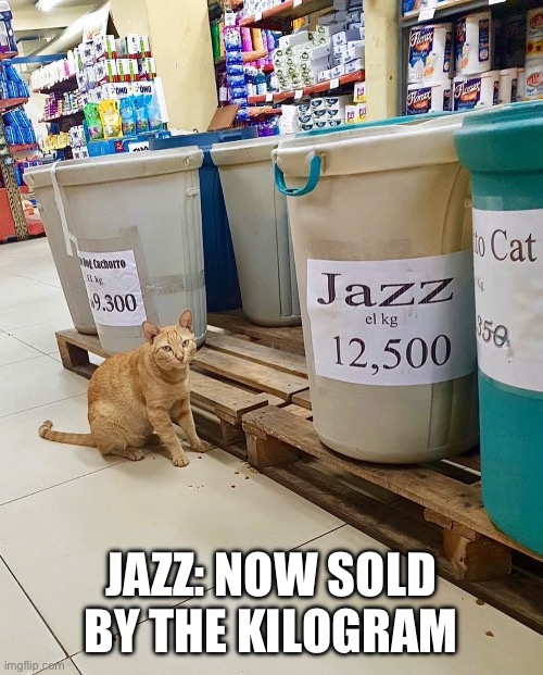 JAZZ: NOW SOLD BY THE KILOGRAM | image tagged in music,funny | made w/ Imgflip meme maker