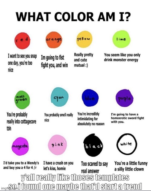im not looking for "a color" look at the text | y'all really like thoses templates so i found one maybe that'd start a trend | made w/ Imgflip meme maker