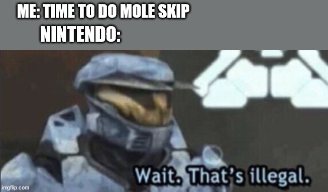 O O F | ME: TIME TO DO MOLE SKIP; NINTENDO: | image tagged in wait that s illegal,mario sunshine | made w/ Imgflip meme maker