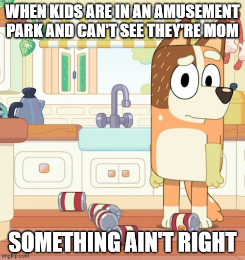 chilli something ain't right | WHEN KIDS ARE IN AN AMUSEMENT PARK AND CAN'T SEE THEY'RE MOM; SOMETHING AIN'T RIGHT | image tagged in chilli,bluey,funny memes,hold up wait a minute something aint right | made w/ Imgflip meme maker