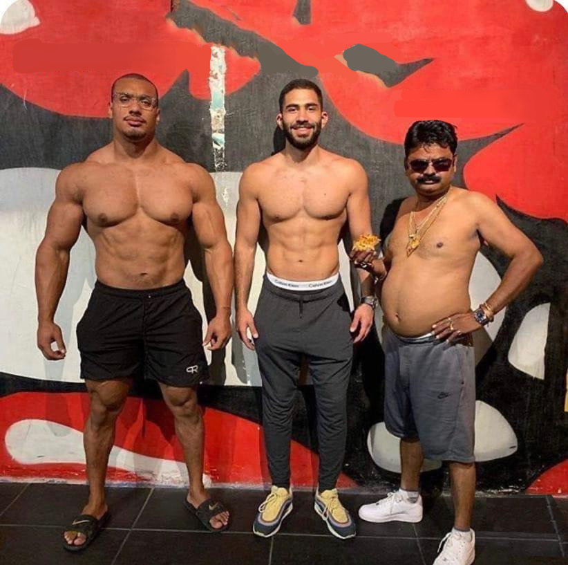 two muscular guys and a fat guy Blank Meme Template