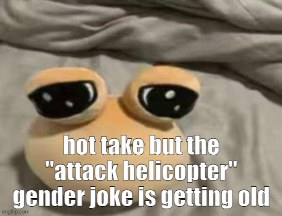 pou | hot take but the "attack helicopter" gender joke is getting old | image tagged in pou | made w/ Imgflip meme maker