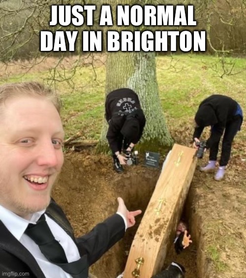 Just a normal day | JUST A NORMAL DAY IN BRIGHTON | image tagged in tommyinnit,philza,sbi family | made w/ Imgflip meme maker