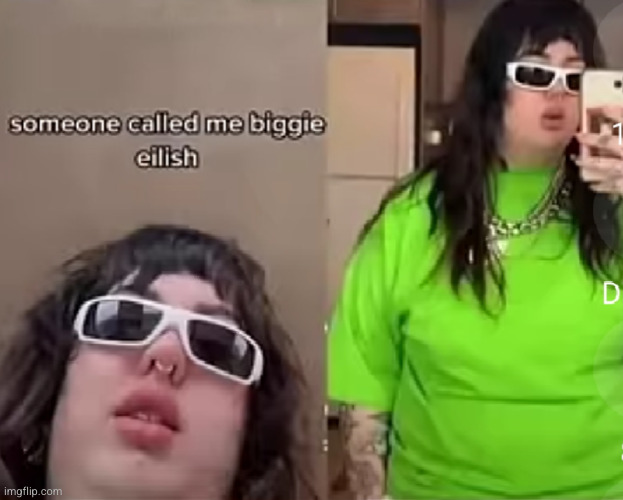 shes obesity elish | image tagged in billie eilish,obese,fat,celebrity,sad but true,funny | made w/ Imgflip meme maker