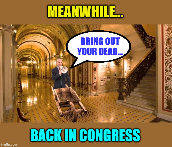 It's summer vacation clean up time in Congress... | MEANWHILE... BACK IN CONGRESS BRING OUT YOUR DEAD... | image tagged in congress,summer vacation | made w/ Imgflip meme maker
