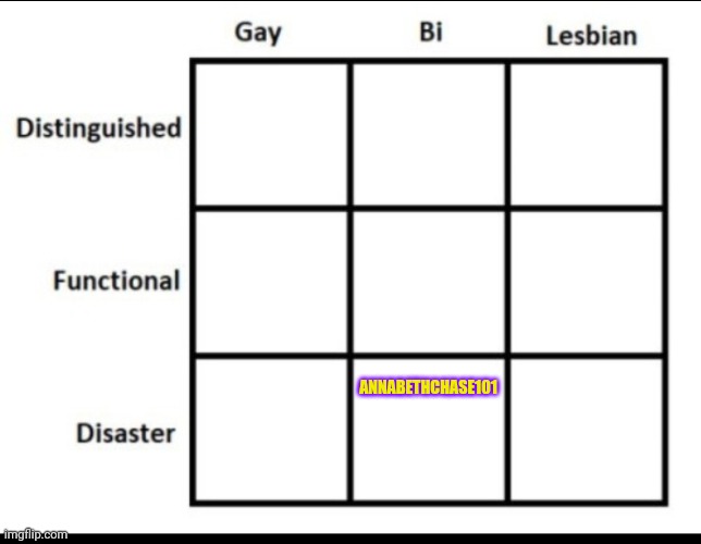 Add yourself (if your sexuality doesn't fit one of those add your flag next to your name) | ANNABETHCHASE101 | image tagged in alignment chart,bisexual,gay,lesbian,lgbtq | made w/ Imgflip meme maker