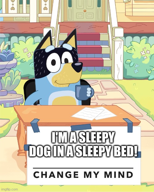 Change my Mind Bluey | I'M A SLEEPY DOG IN A SLEEPY BED! | image tagged in change my mind bluey | made w/ Imgflip meme maker