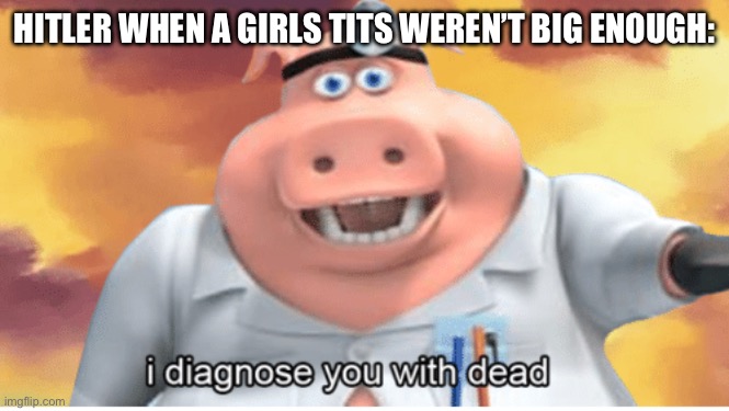 I diagnose you with dead | HITLER WHEN A GIRLS TITS WEREN’T BIG ENOUGH: | image tagged in i diagnose you with dead | made w/ Imgflip meme maker