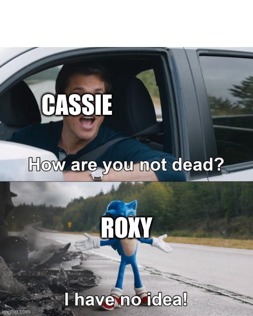 this meme has been ruined | CASSIE; ROXY | image tagged in how are you not dead,fnaf security breach | made w/ Imgflip meme maker