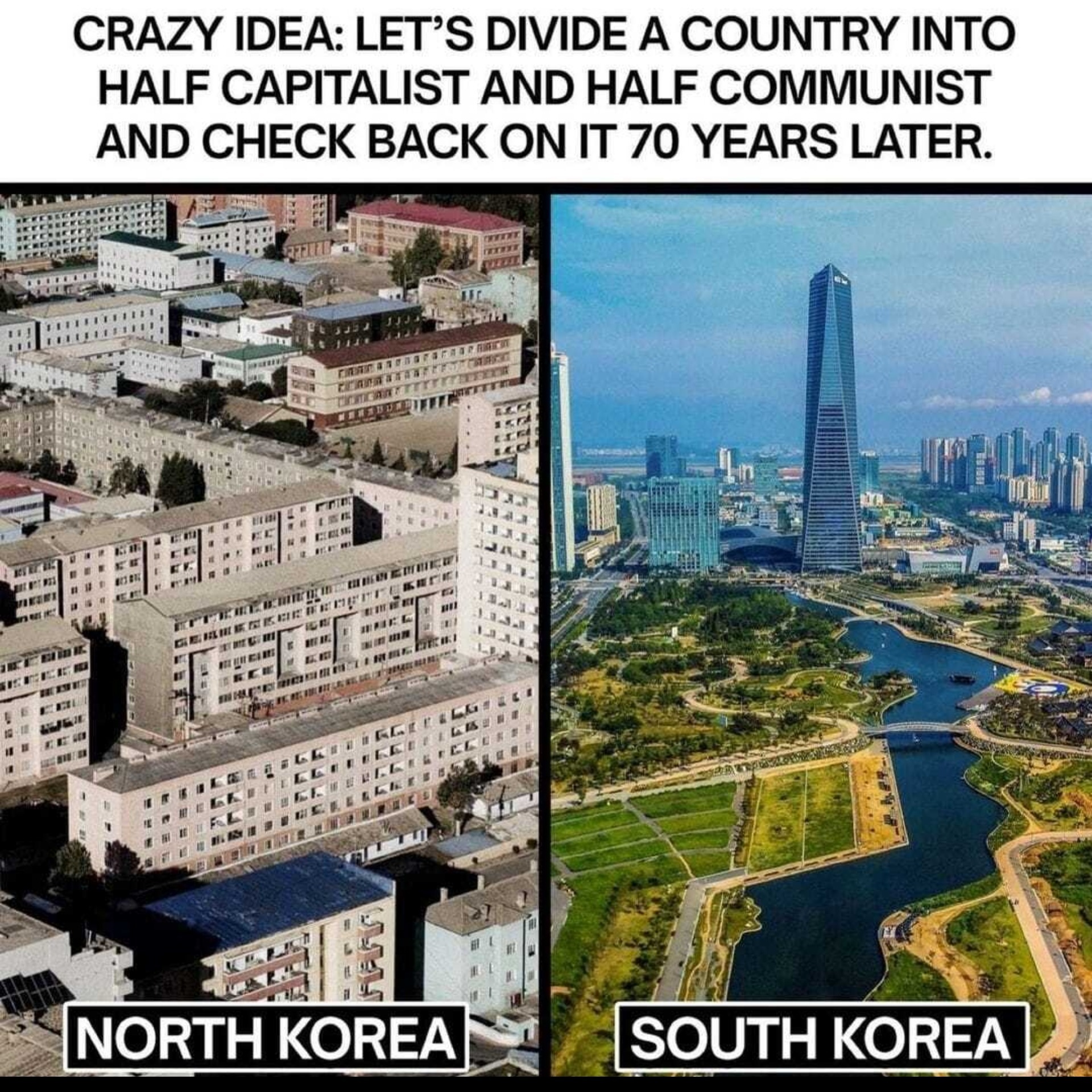 Here's a Crazy Idea Whose Time Has Come | image tagged in communism vs capitalism,north korea,south korea,crush the commies,cultural marxism | made w/ Imgflip meme maker