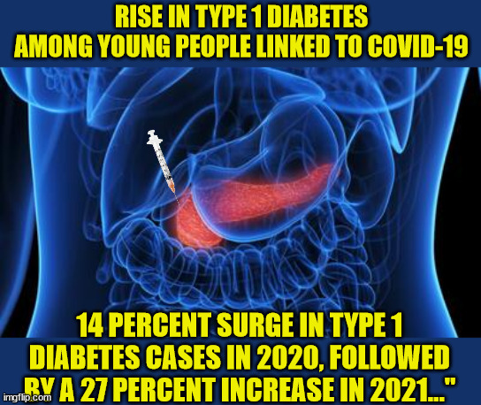 The evidence continues to mount... | RISE IN TYPE 1 DIABETES AMONG YOUNG PEOPLE LINKED TO COVID-19; 14 PERCENT SURGE IN TYPE 1 DIABETES CASES IN 2020, FOLLOWED BY A 27 PERCENT INCREASE IN 2021..." | image tagged in covid vaccine,truth | made w/ Imgflip meme maker